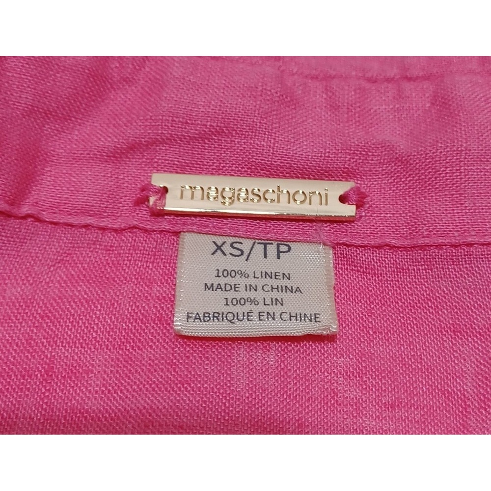 Magaschoni Womens XS Pink Shirt 100% Linen Roll Tab Sleeve Resort Vacation‎ Luxe - Picture 3 of 6
